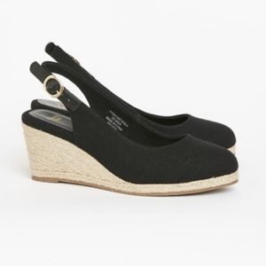 WIDE FIT Woven Wedge Singback Espadrille Heel Black US Size 9 EEE/UK Size 7 EEE